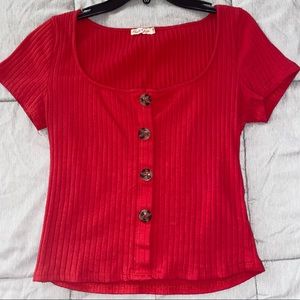 M Red button down shirt